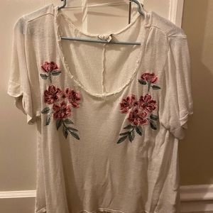 ANTHROPOLOGIE Floral White Tee